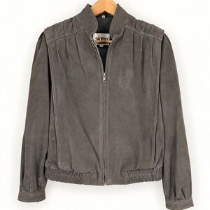 Vintage 80s Silton California 6 Suede Leather Jacket Pleated Shoulder Retro 90s